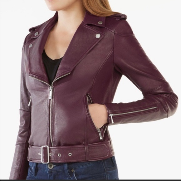 BCBGMaxazria Burgundy Moto Leather Jacket (Size Small) - Picture 1 of 7